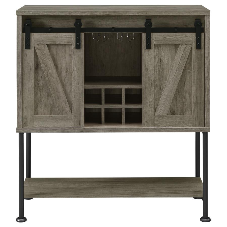 Claremont - Sliding Door Bar Cabinet With Lower Shelf - Grey Driftwood