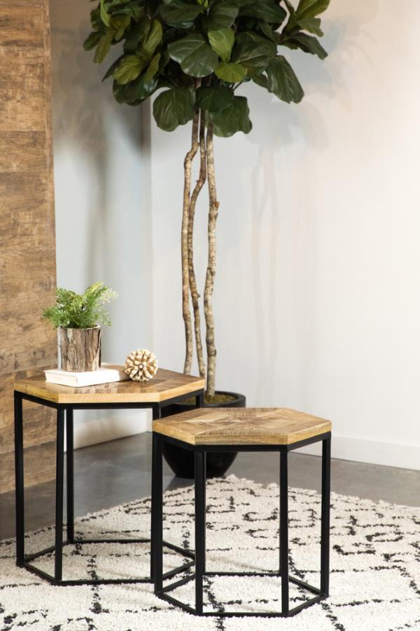 Adger - 2-Piece Hexagon Nesting Tables - Natural and Black
