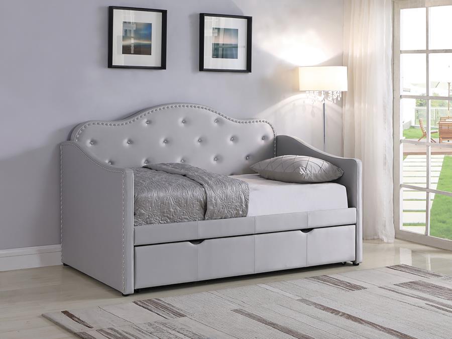 Elmore - Upholstered Twin Daybed With Trundle - Pearlescent Grey