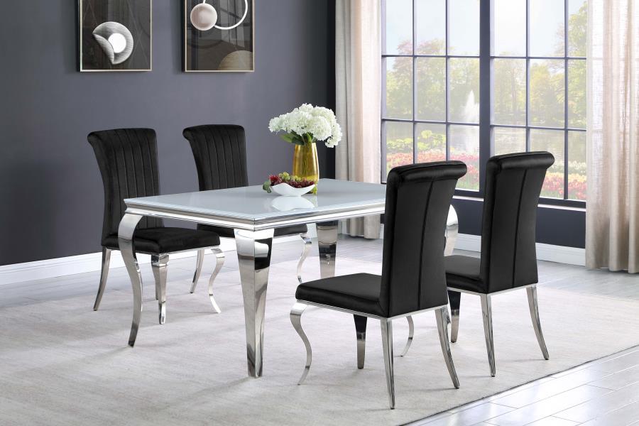 Carone - 5-Piece Rectangular Dining Set - White / Chrome - Tempered Glass