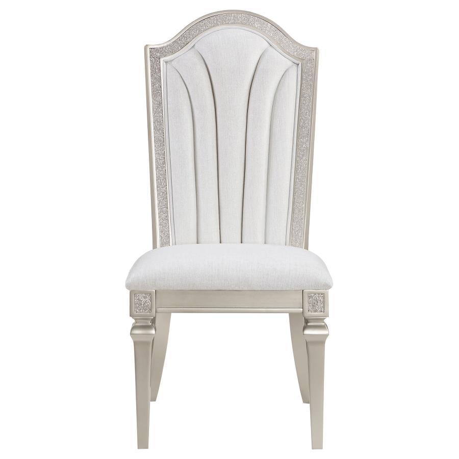Evangeline - Upholstered Dining Side Chair With Faux Diamond Trim (Set of 2) - Ivory and Silver Oak