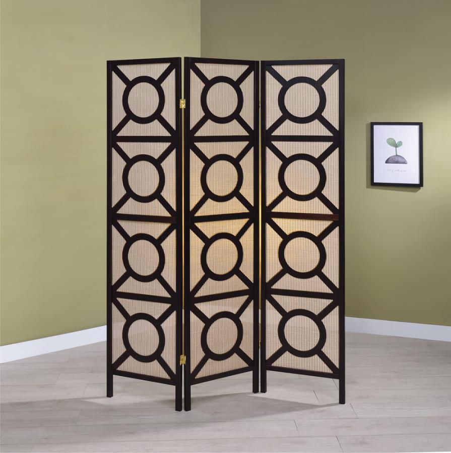 Vulcan - 3-Panel Geometric Folding Screen Tan and - Cappuccino