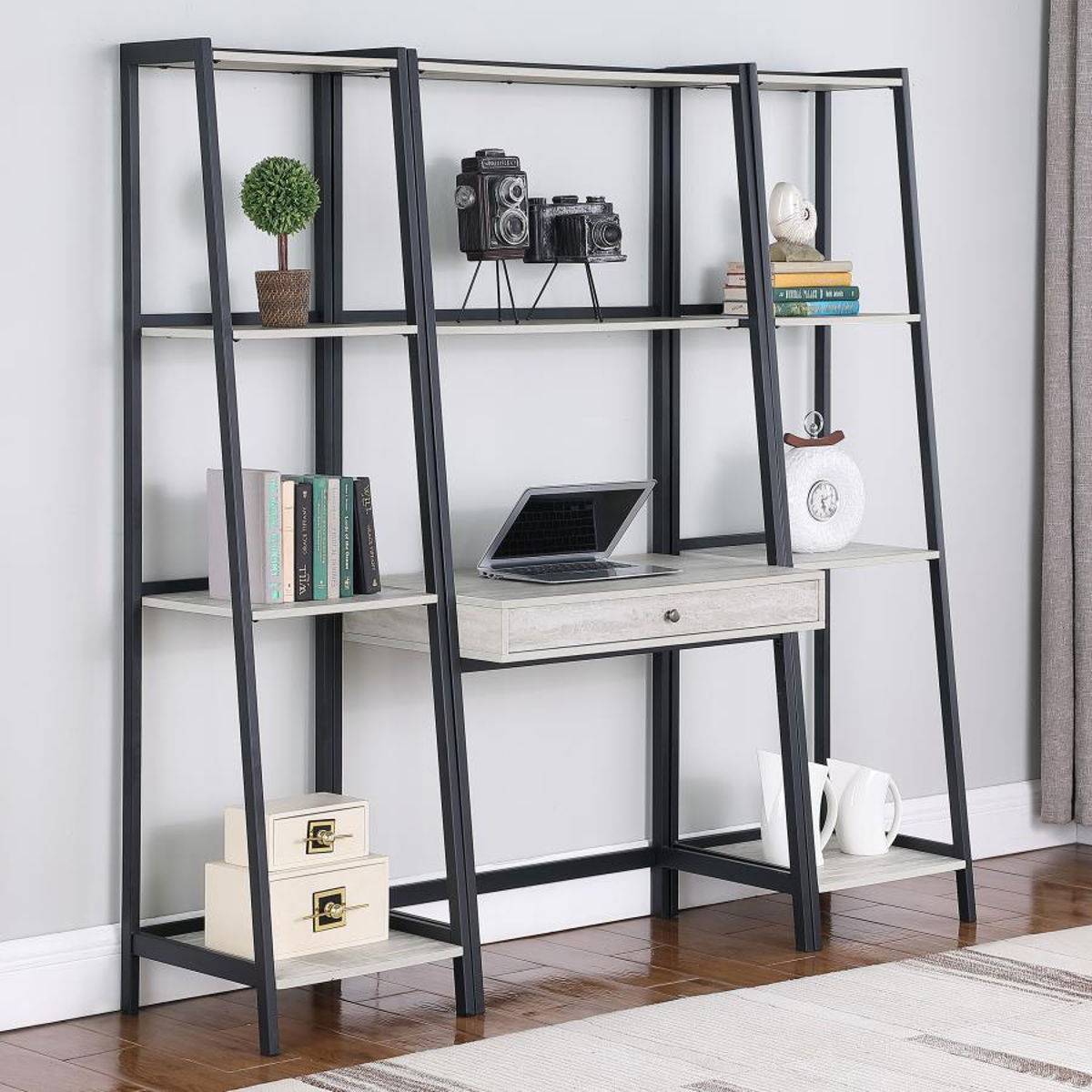 Pinckard - 3-Piece Ladder Desk Set - Grey Stone and Black