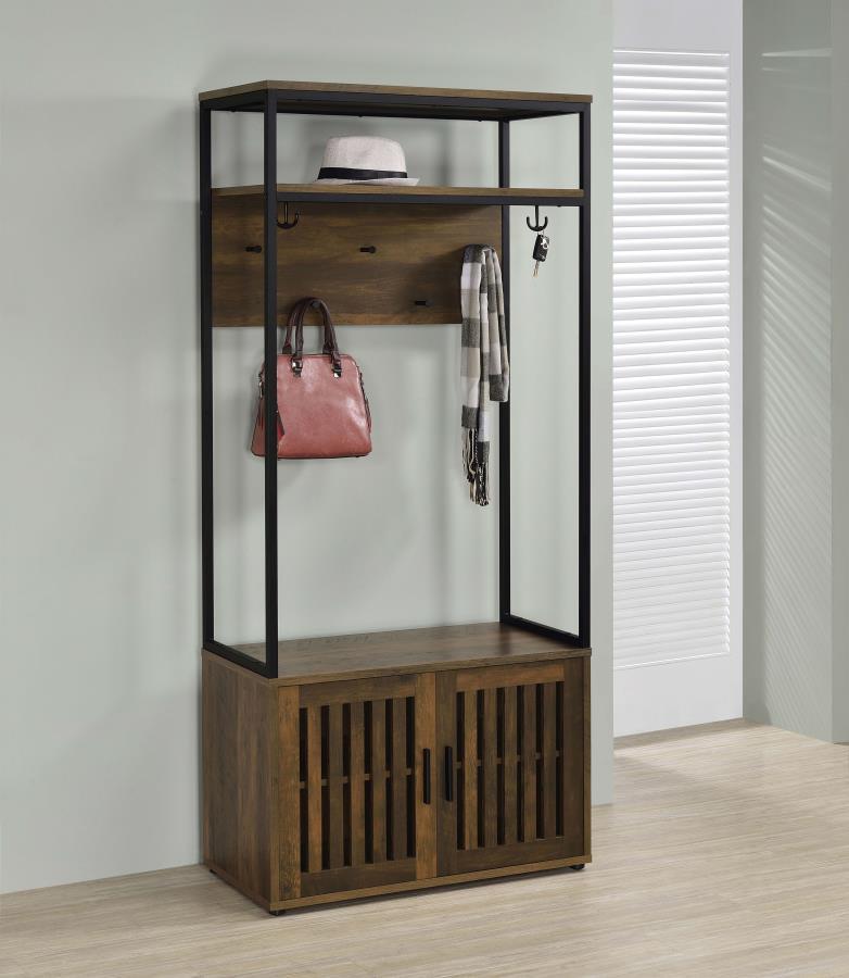 Quincy - 2-Door Engineered Wood Hall Tree - Dark Pine and Black