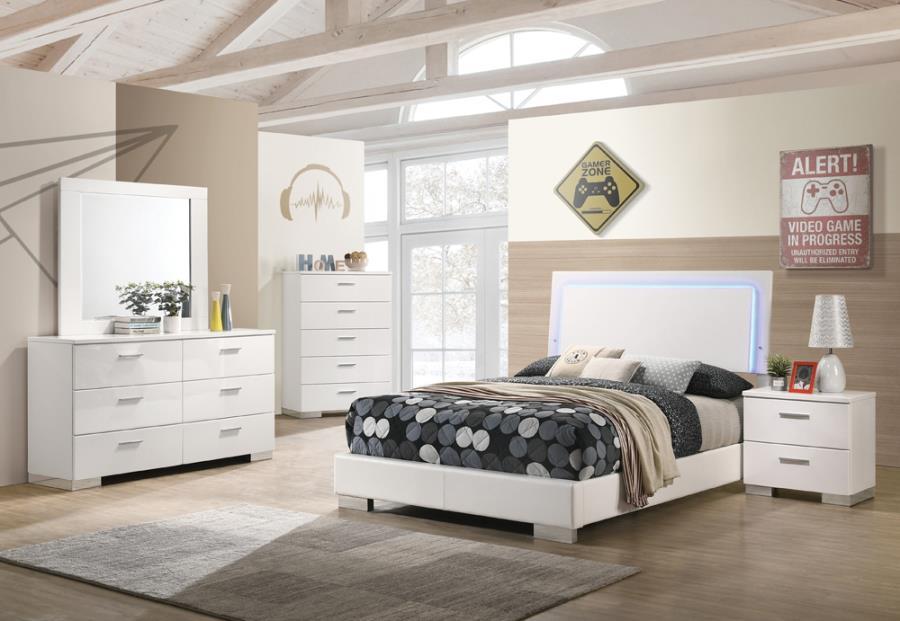 Felicity - 5-Piece Full Bedroom Set With Led Headboard - Glossy White