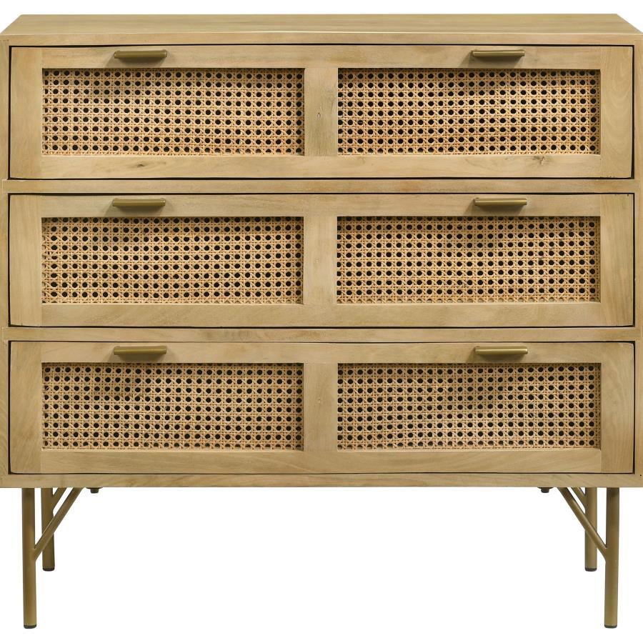 Zamora - 3-Drawer Accent Cabinet - Natural and Antique Brass