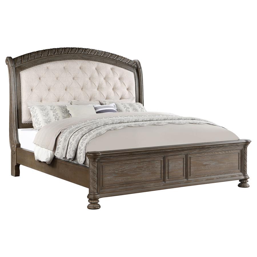 Emmett - Tufted Headboard California King Panel Bed - Walnut and Beige