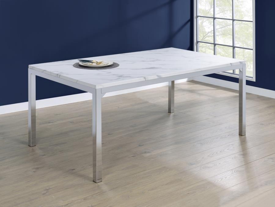 Athena - Rectangle Dining Table With Marble Top - Chrome