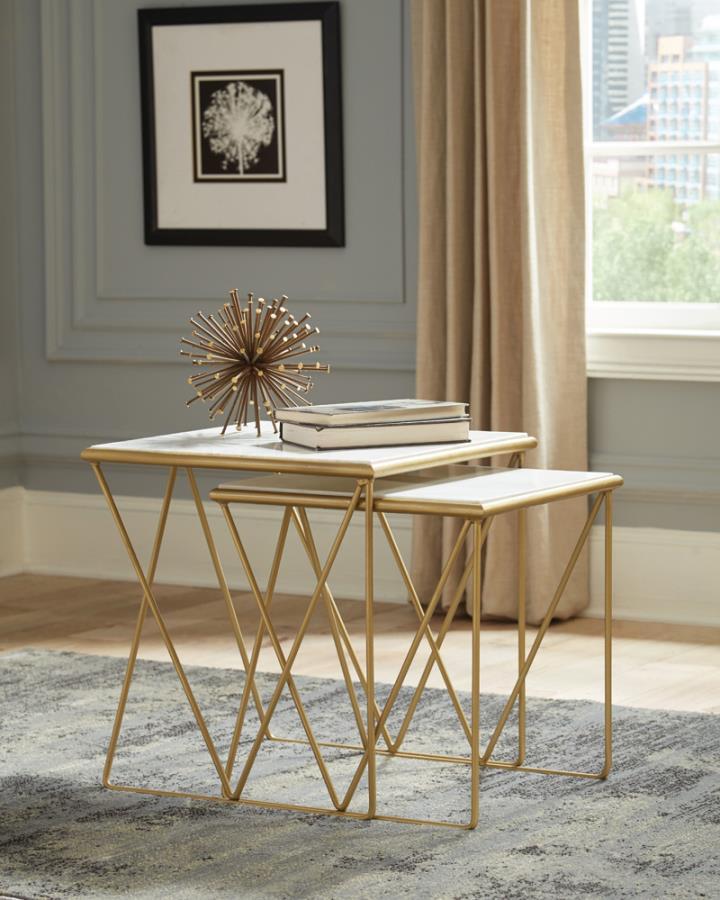 Bette - 2-Piece Nesting Table Set - White and Gold