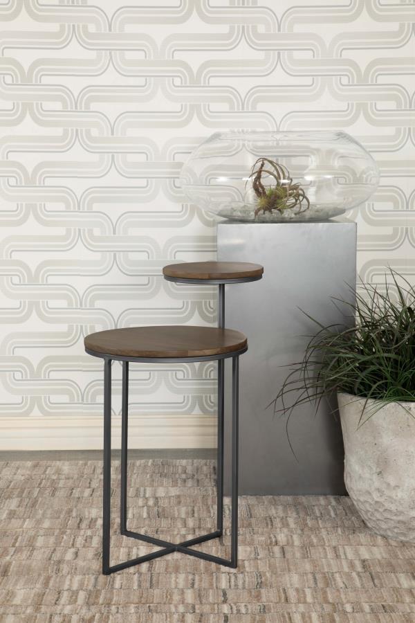 Yael - Round Accent Table - Natural and Gunmetal