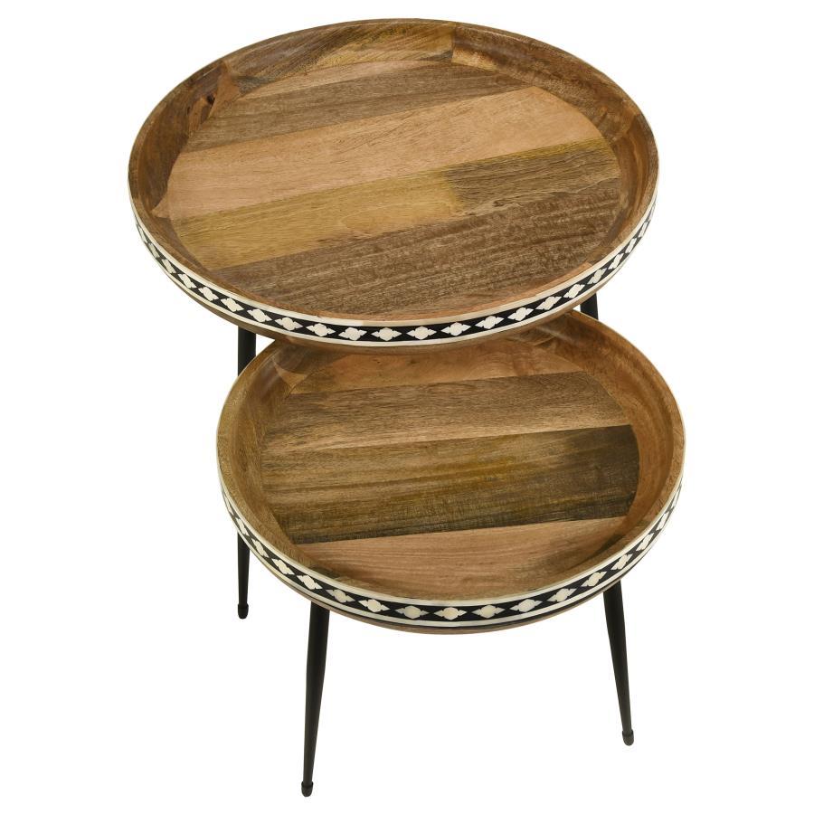 Ollie - 2-Piece Round Nesting Table - Natural and Black