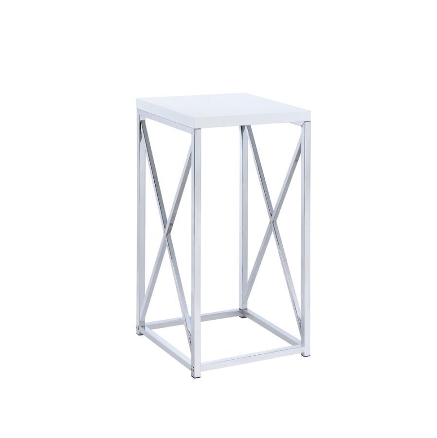 Edmund - Accent Table With X-Cross - Glossy White and Chrome