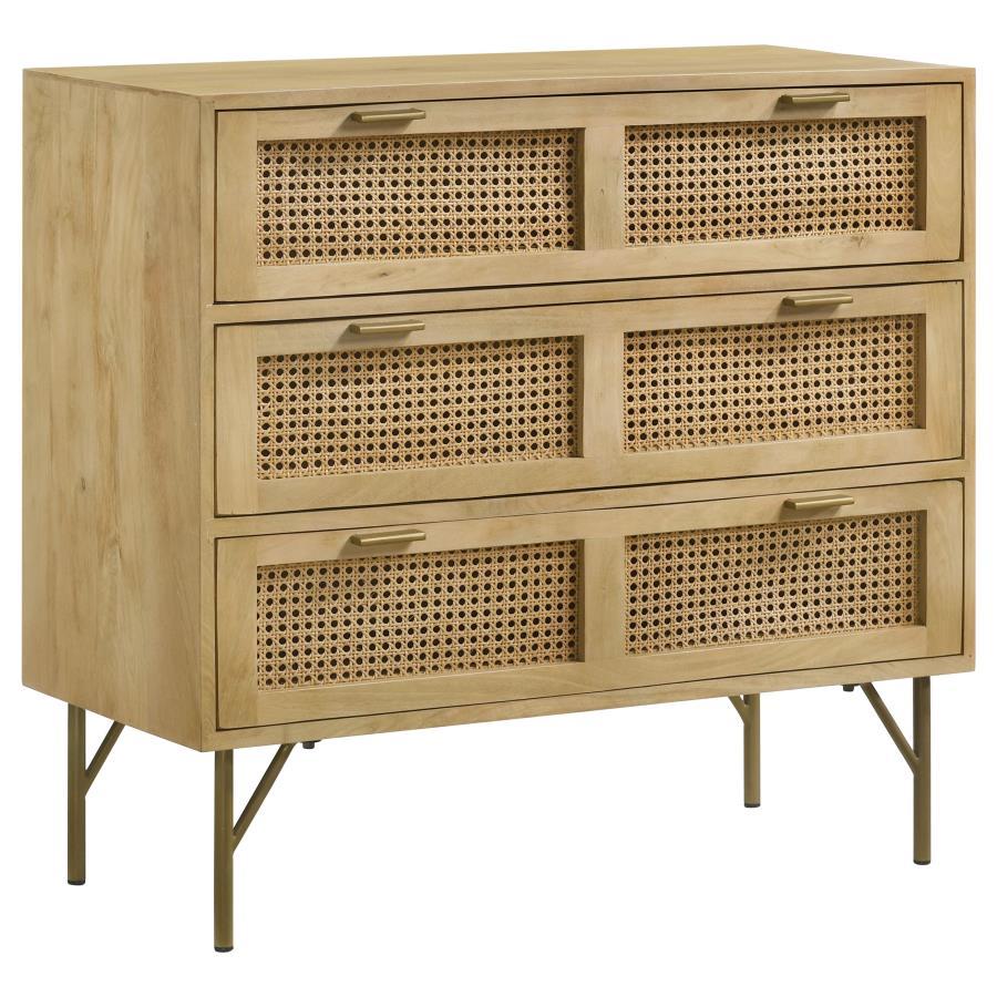Zamora - 3-Drawer Accent Cabinet - Natural and Antique Brass