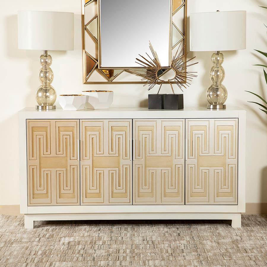 Voula - Rectangular 4-Door Accent Cabinet - White and Gold