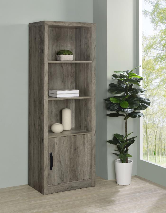 Burke - 3-Shelf Media Tower With Storage Cabinet - Grey Driftwood