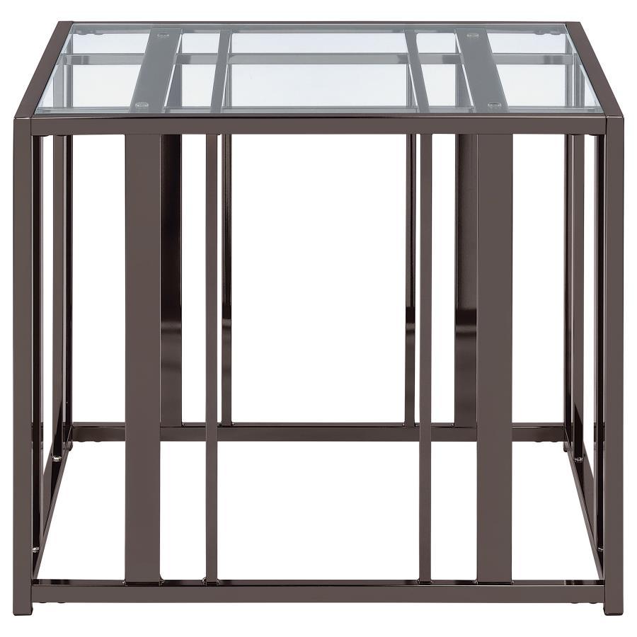 Adri - Rectangular Glass Top End Table - Clear and Black Nickel
