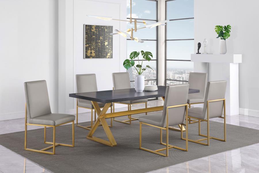 Conway - 7-Piece Rectangular Dining Set - Dark Walnut and Aged Gold