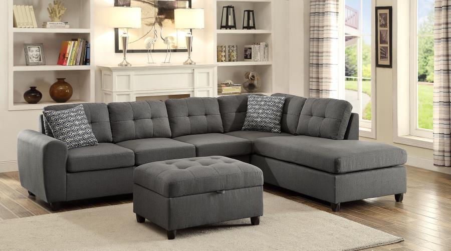 Stonenesse - Upholstered Tufted Sectional With Storage Ottoman - Grey