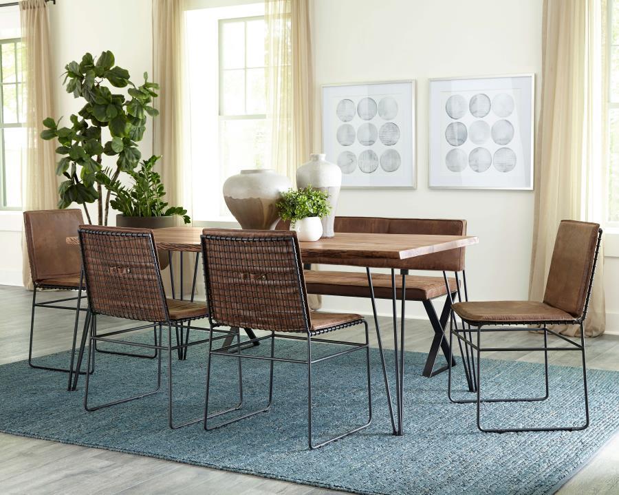 Abbott - Upholstered Dining Bench - Antique Brown and Matte Black