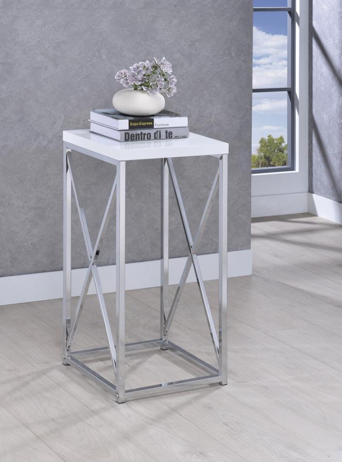 Edmund - Accent Table With X-Cross - Glossy White and Chrome