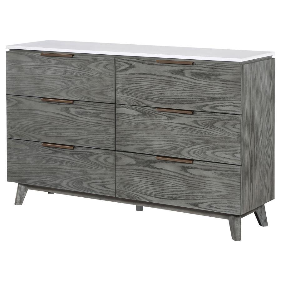 Nathan - 6-Drawer Dresser - White Marble and Grey