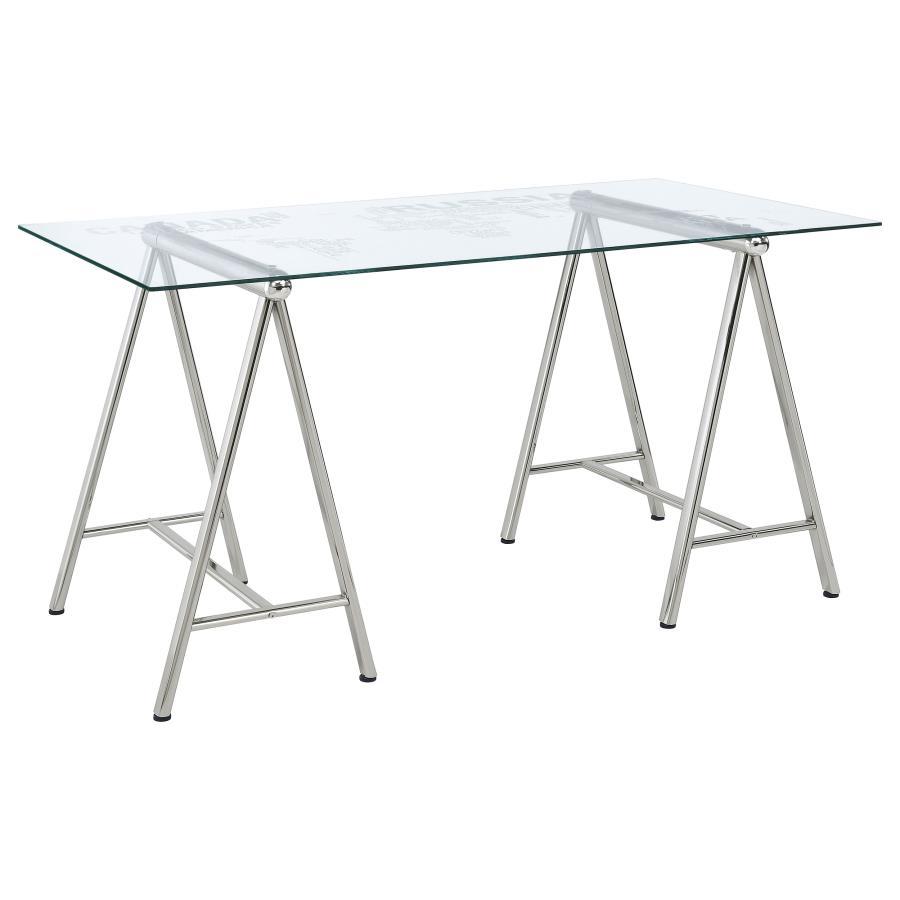 Patton - World Map Writing Desk - Nickel and Printed Clear
