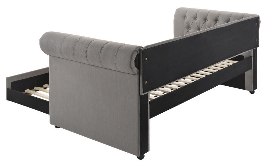 Kepner - Tufted Upholstered Day Bed With Trundle - Grey