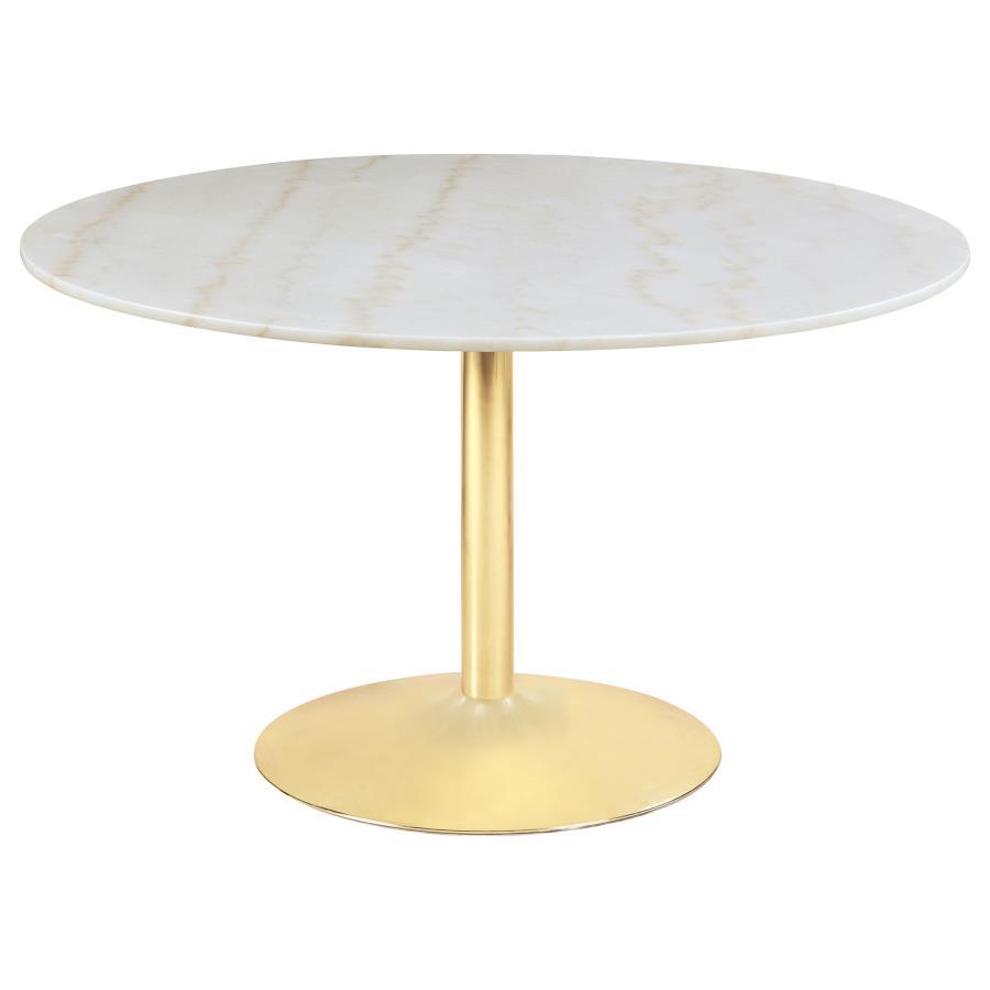 Kella - 5-Piece Round Marble Top Dining Set - Blue and Gold