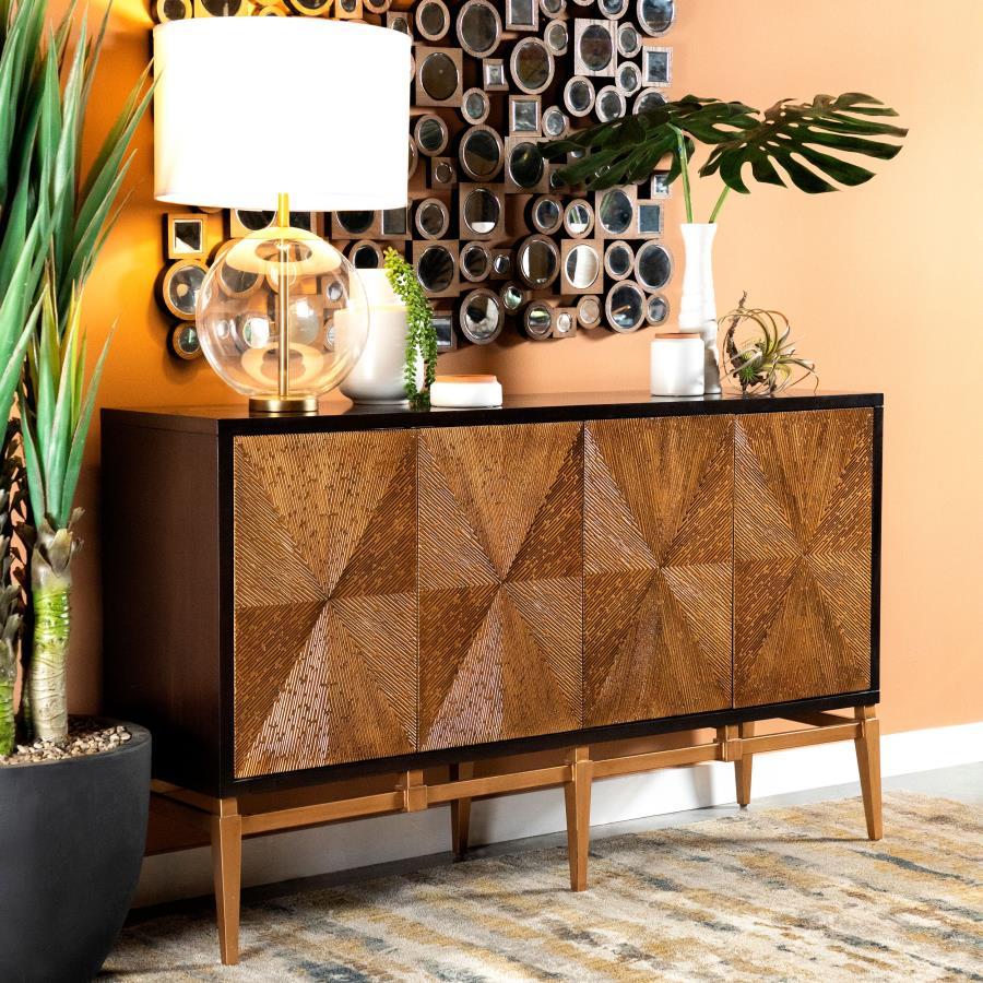 Zira - Sunburst 4-Door Accent Cabinet - Brown and Antique Gold