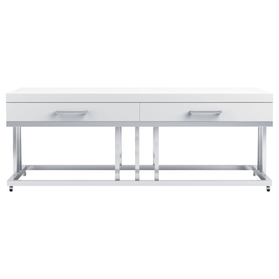 Dalya - 2-Drawer Rectangular Coffee Table - Glossy White and Chrome