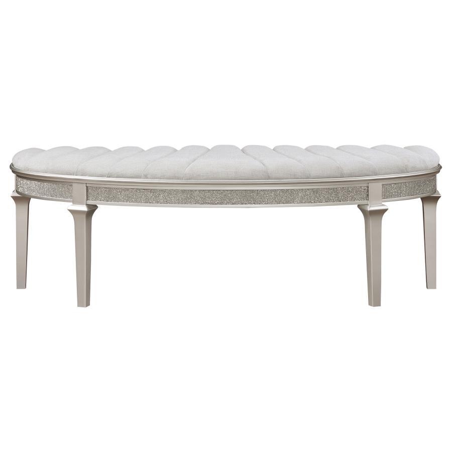 Evangeline - Upholstered Demilune Bench - Ivory and Silver Oak