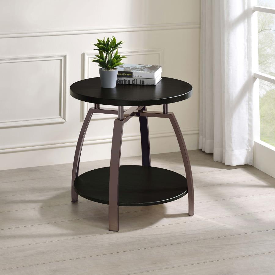 Dacre - Round End Table - Dark Grey and Black Nickel
