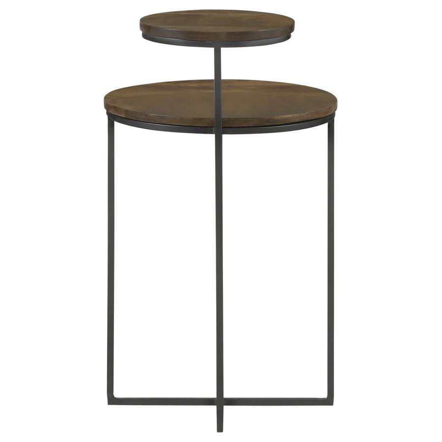 Yael - Round Accent Table - Natural and Gunmetal