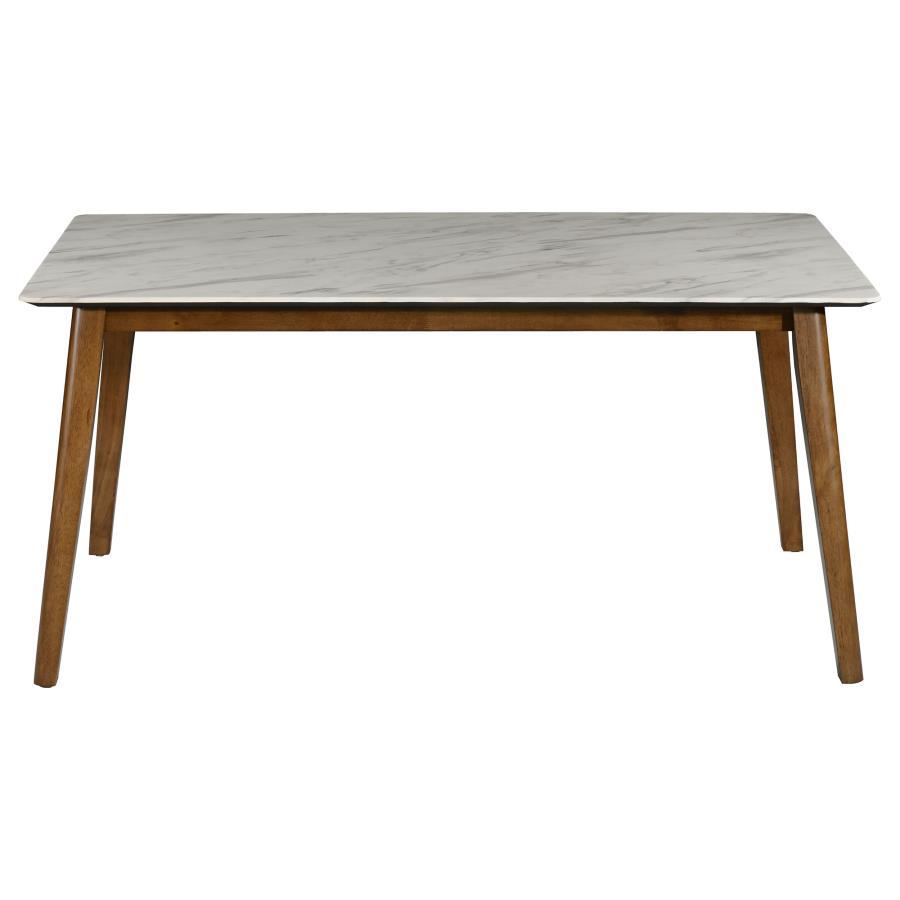 Everett - 5-Piece Faux Marble Top Dining Table - Natural Walnut And Grey