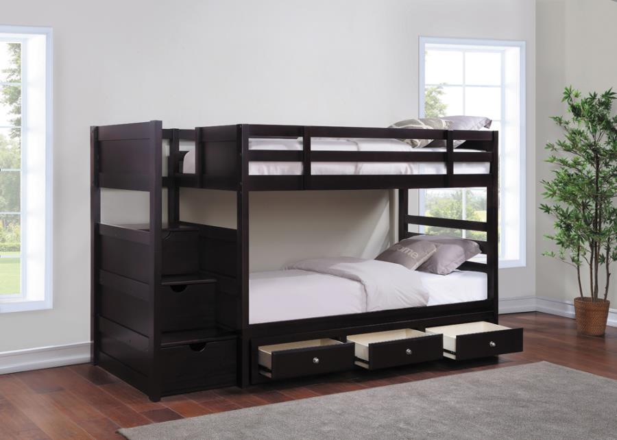 Elliott - Twin Over Twin Stairway Bunk Bed - Cappuccino