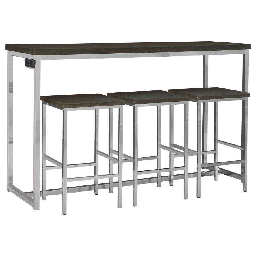 Cassidy - 4-Piece Rectangle Counter Height Set - Dark Oak And Chrome