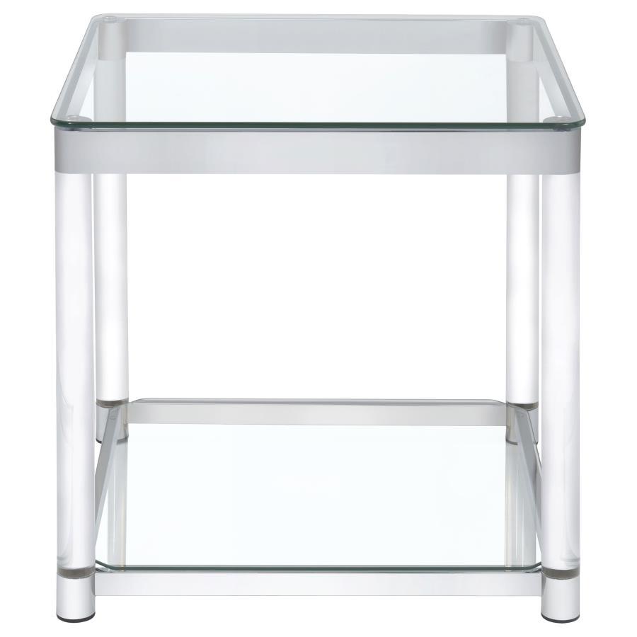 Anne - End Table With Lower Shelf - Chrome and Clear