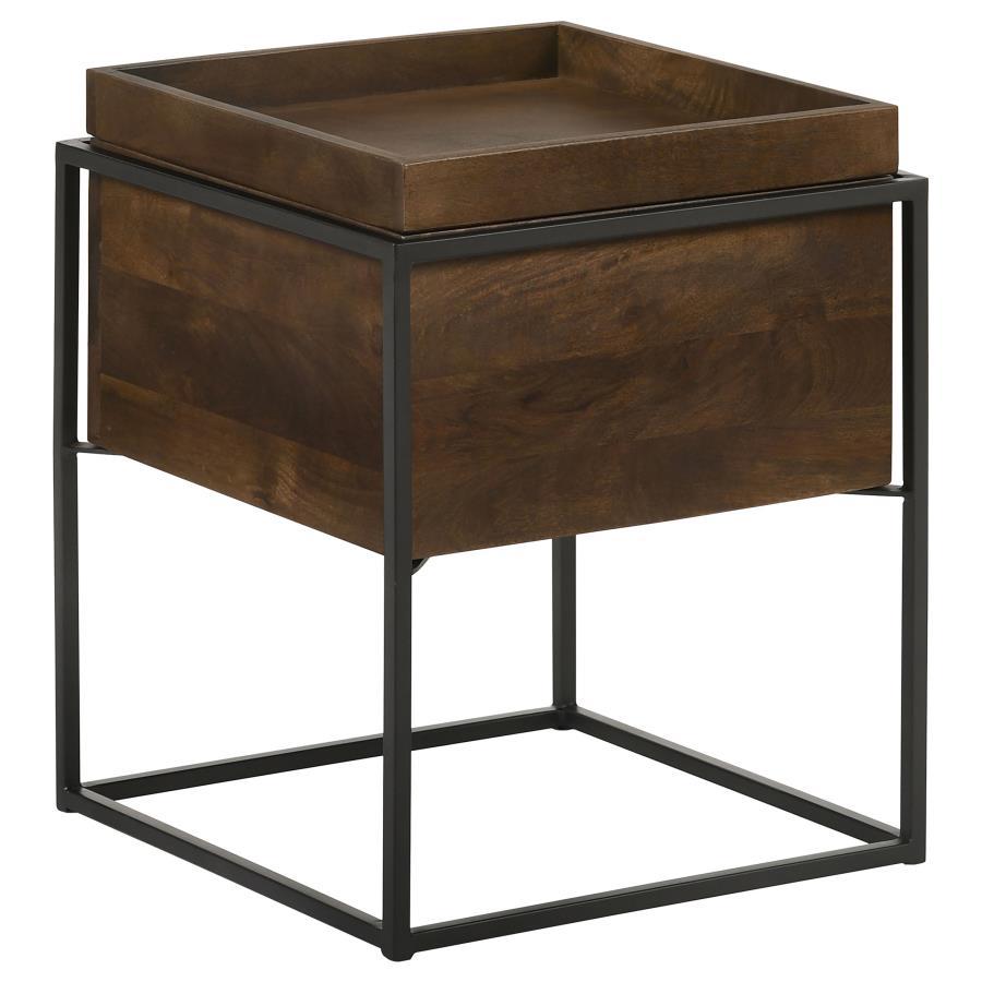 Ondrej - Square Accent Table With Removable Top Tray - Dark Brown and Gunmetal