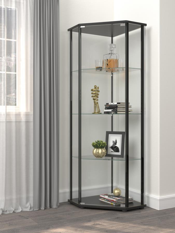 Zenobia - Glass Shelf Curio Cabinet - Clear and Black