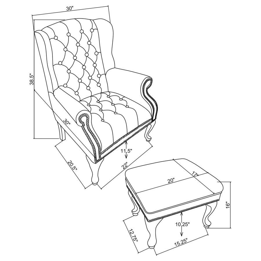 Roberts - Button Tufted Back Accent Chair With Ottoman - Black and Espresso
