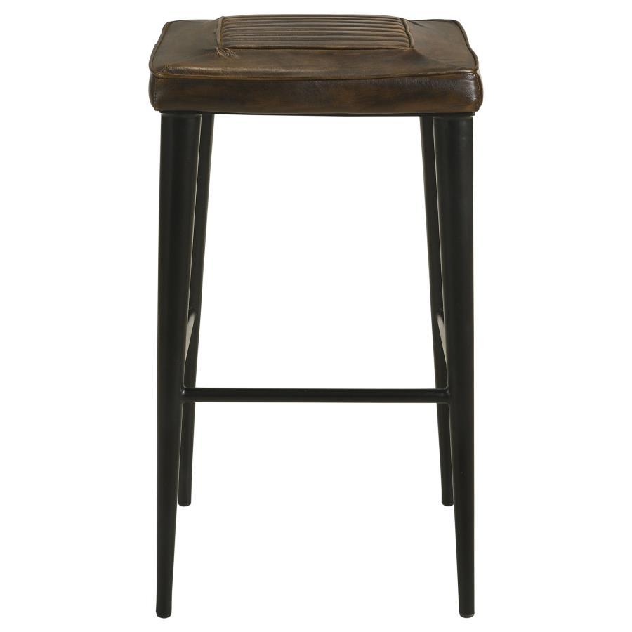Alvaro - Leather Upholstered Backless Bar Stool (Set of 2) - Antique Brown and Black
