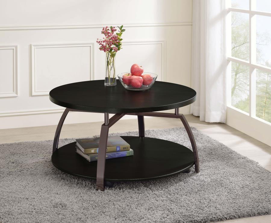 Dacre - Round Coffee Table - Dark Grey and Black Nickel