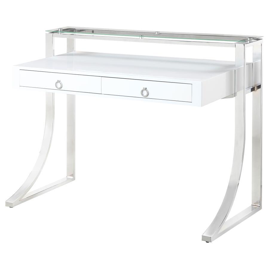 Gemma - 2-Drawer Writing Desk - Glossy White and Chrome