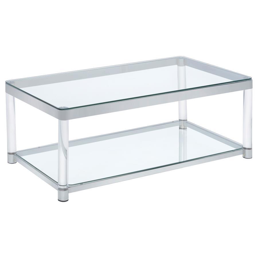 Anne - Coffee Table With Lower Shelf - Chrome and Clear