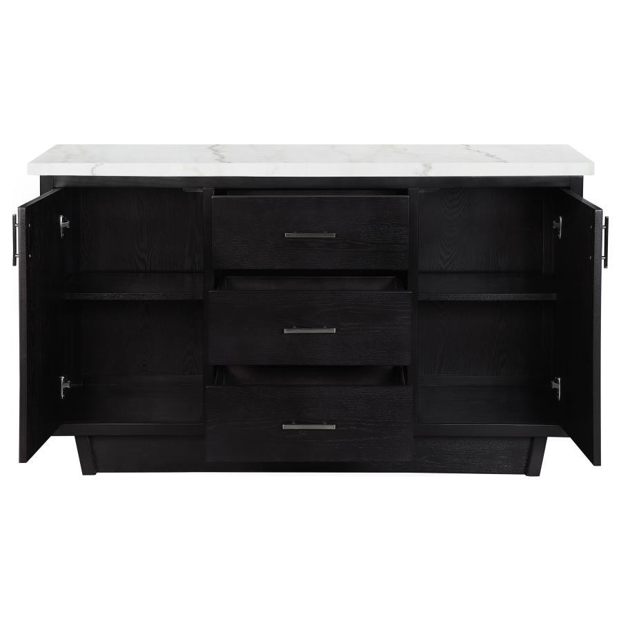 Sherry - 3-Drawer Marble Top Dining Sideboard Server - White and Rustic Espresso