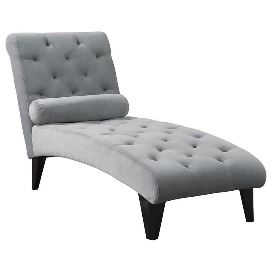 Daniel - Tufted Chaise With Small Bolster Pillow - Grey