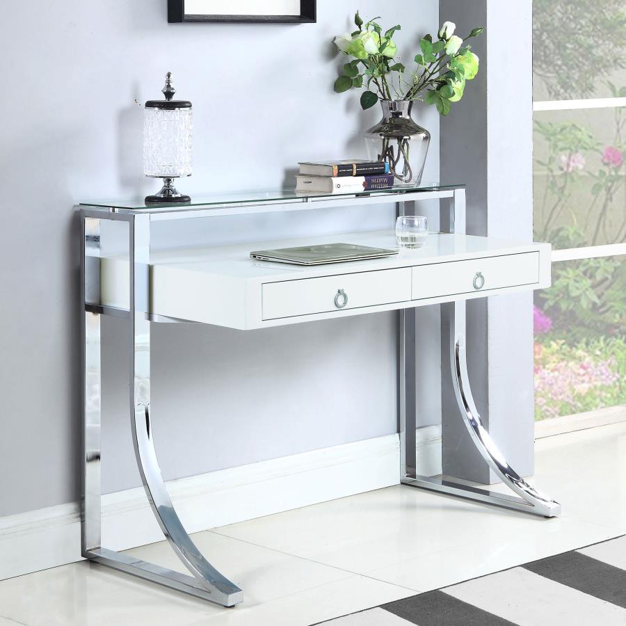 Gemma - 2-Drawer Writing Desk - Glossy White and Chrome