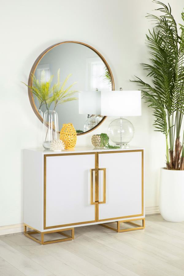 Elsa - 2-Door Accent Cabinet With Adjustable Shelves - White and Gold