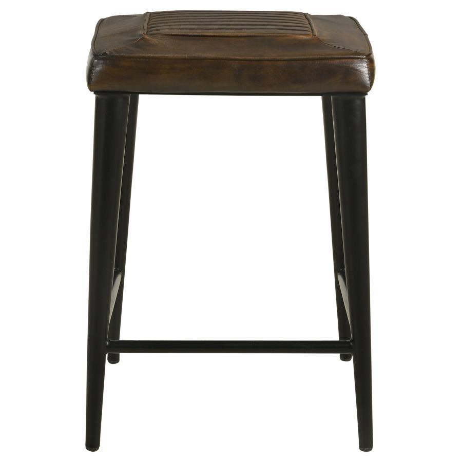 Alvaro - Leather Upholstered Backless Counter Height Stool (Set of 2) - Antique Brown and Black