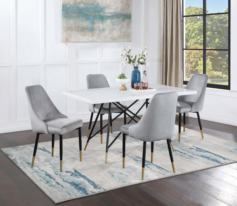 Gabrielle - 5-Piece Marble Top Rectangular Dining Table Set - White and Grey